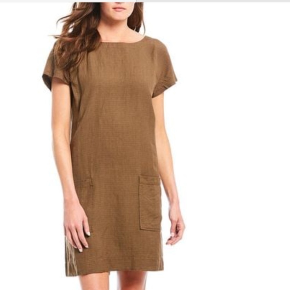 EILEEN FISHER LINEN POCKET SHIFT DRESS NWT $238.00 SIZE P